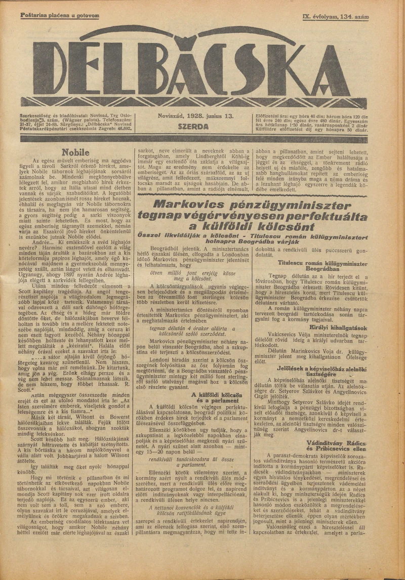 Délbácska, 9. évf. 1928. június 13. 134. sz.