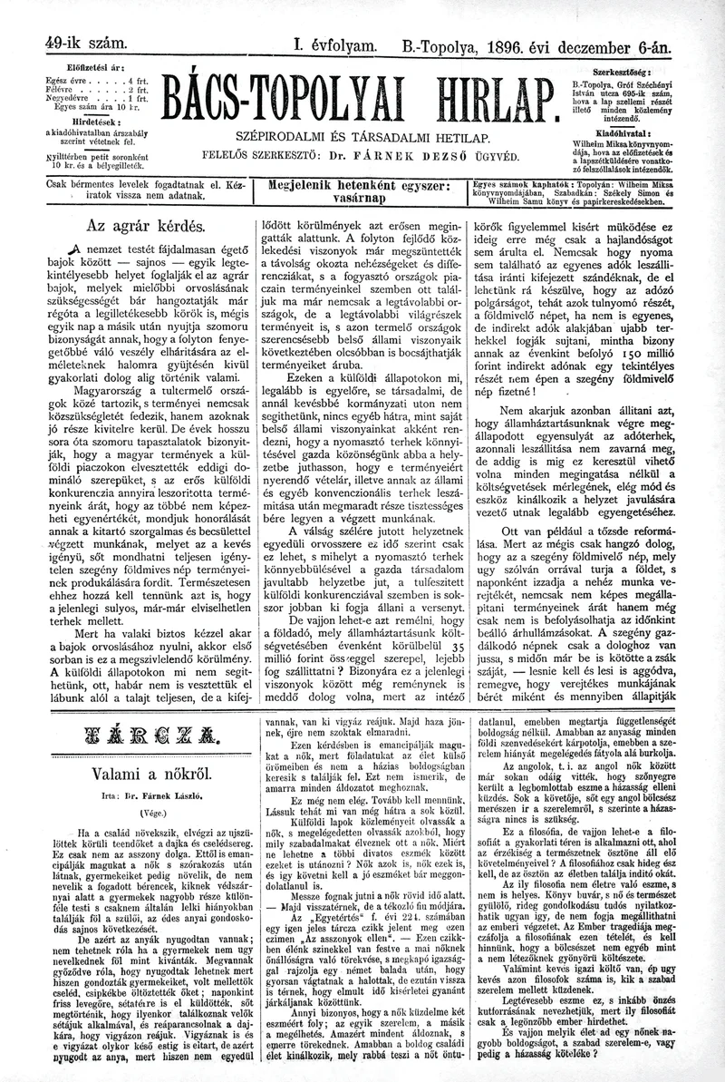 Bács-Topolyai Hirlap, 1. évf. 1896. december 6. 49. sz.