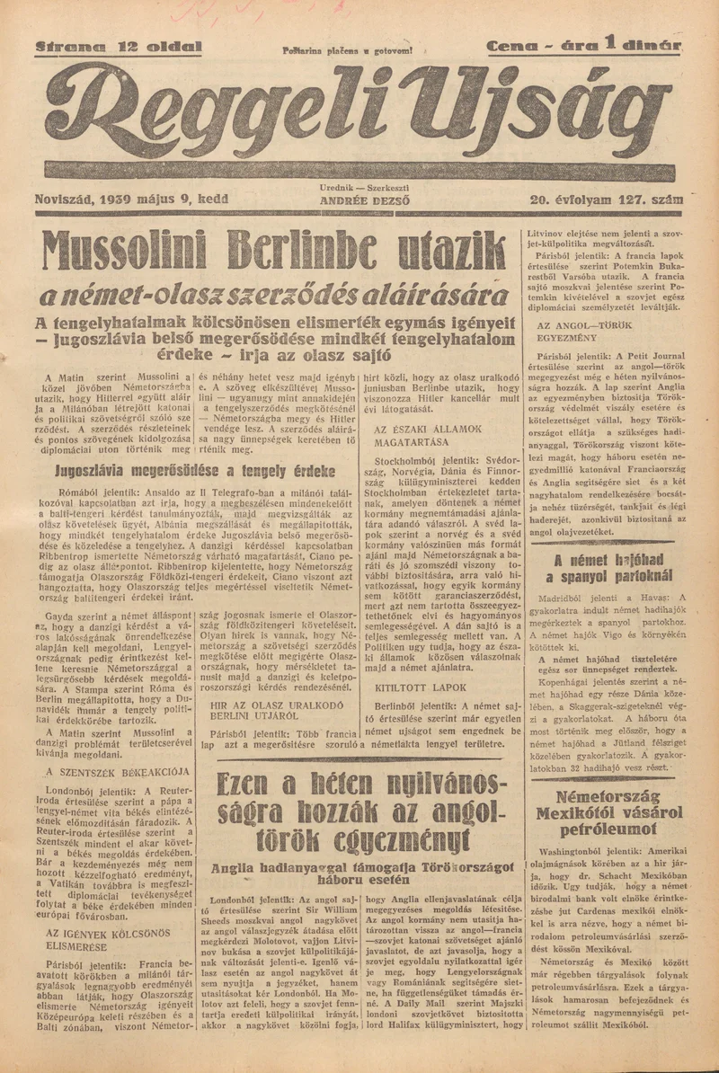 Reggeli Újság, 20. évf. 1939. május 9. 127. sz.