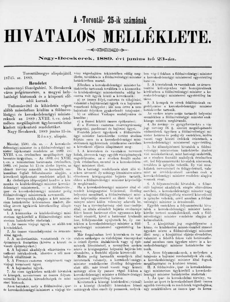 A Totontál  hivatalos melléklete, 2. évf. 1889. június 23. 25. sz.