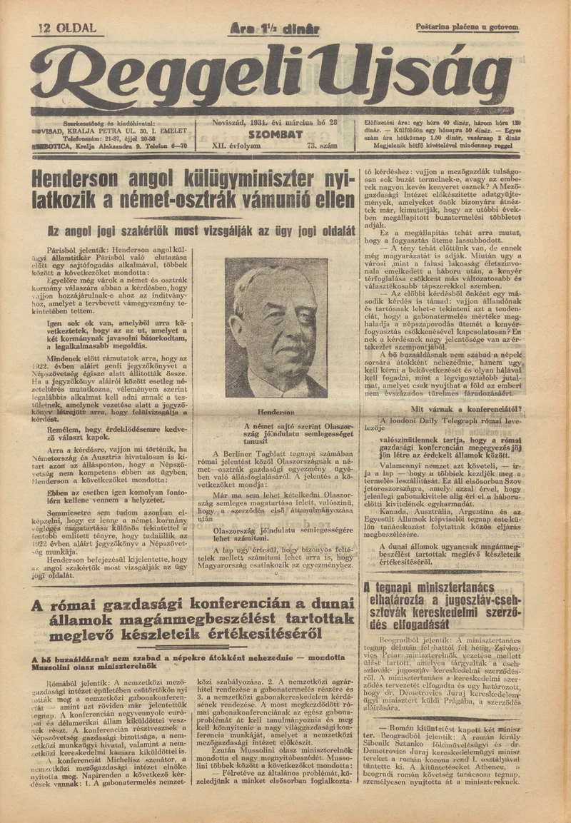 Reggeli Újság, 12. évf. 1931. március 28. 73. sz.