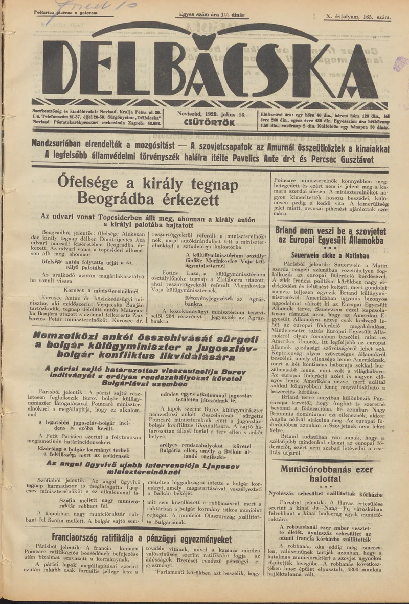 Délbácska, 10. évf. 1929. július 18. 165. sz.