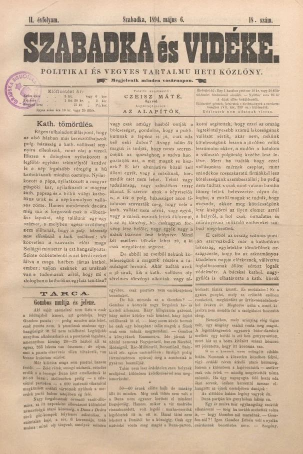 Szabadka és vidéke II, 2. évf. 1894. május 6. 18. sz.