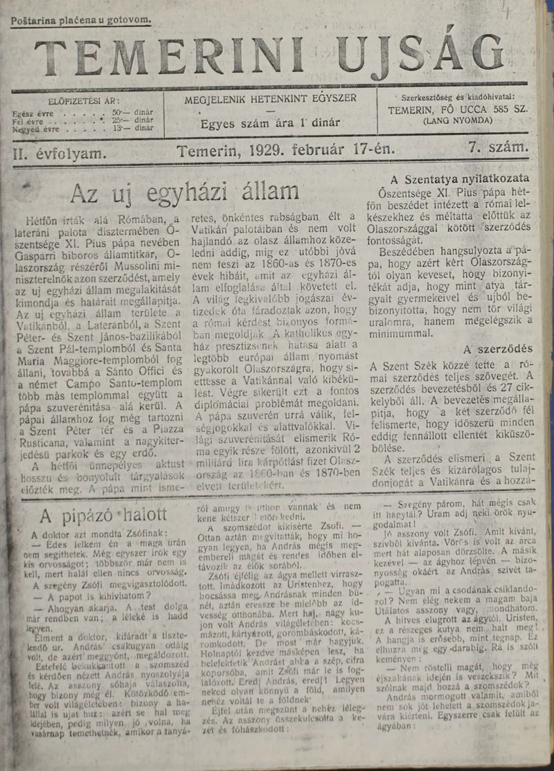 Temerini Újság 1928-1944, 2. évf. 1929. február 17. 7. sz.