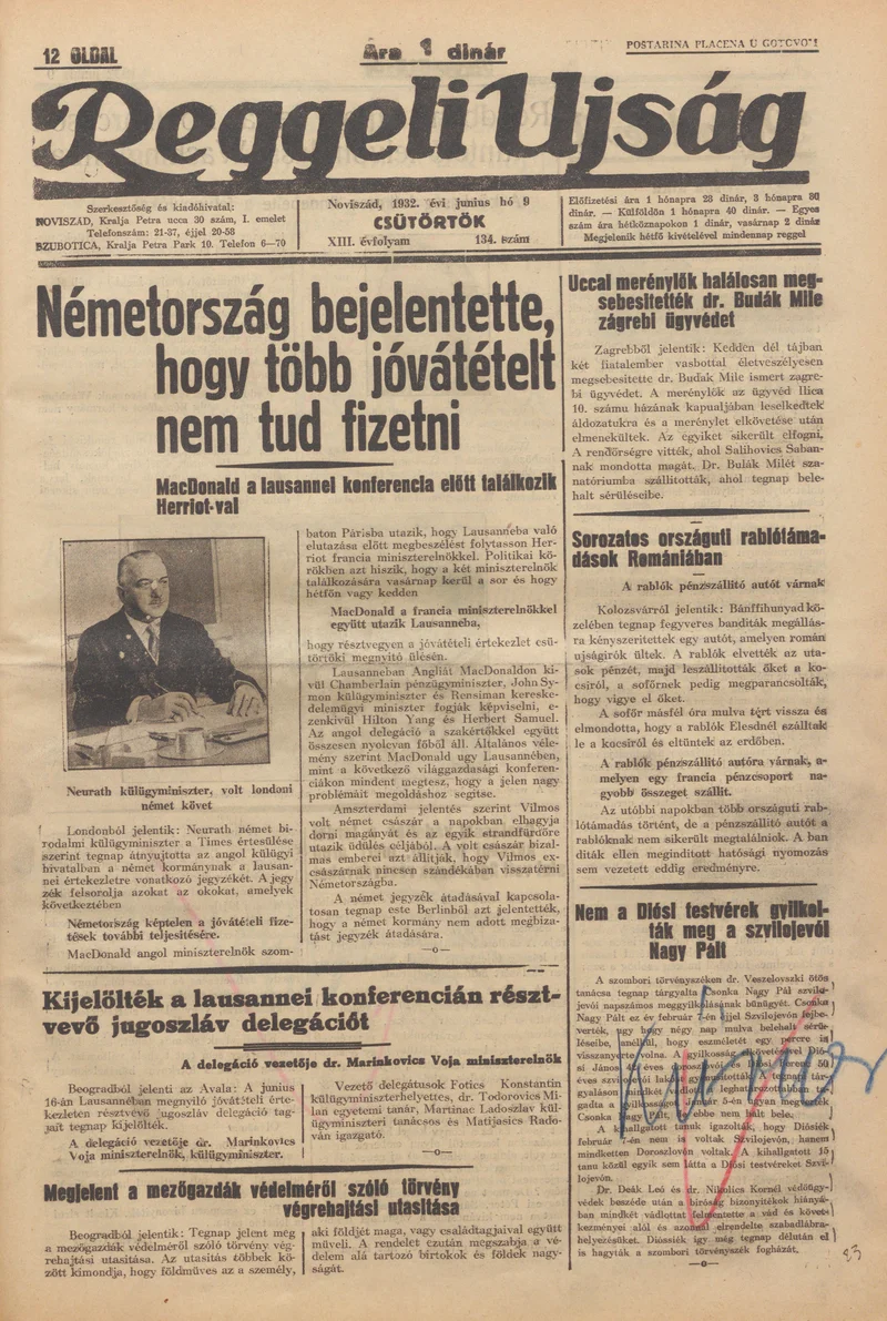 Reggeli Újság, 13. évf. 1932. június 9. 134. sz.