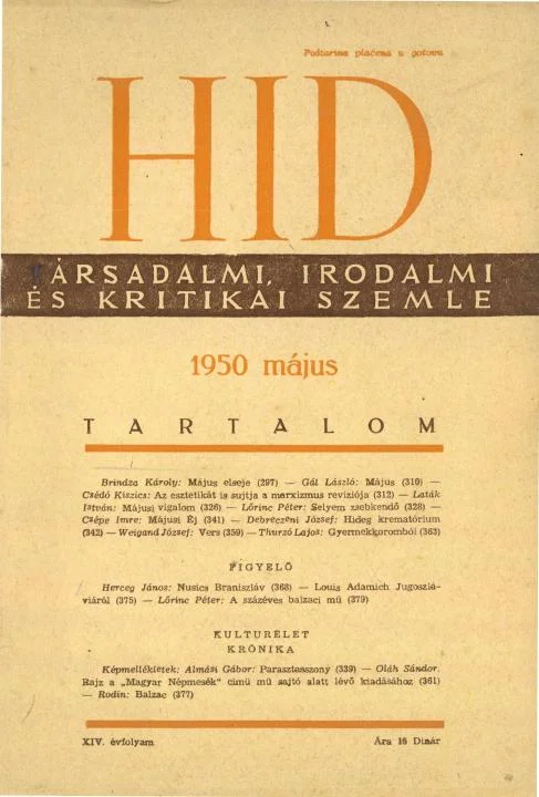 Híd, 14. évf. 1950. május. 5. sz. 297–400. oldal
