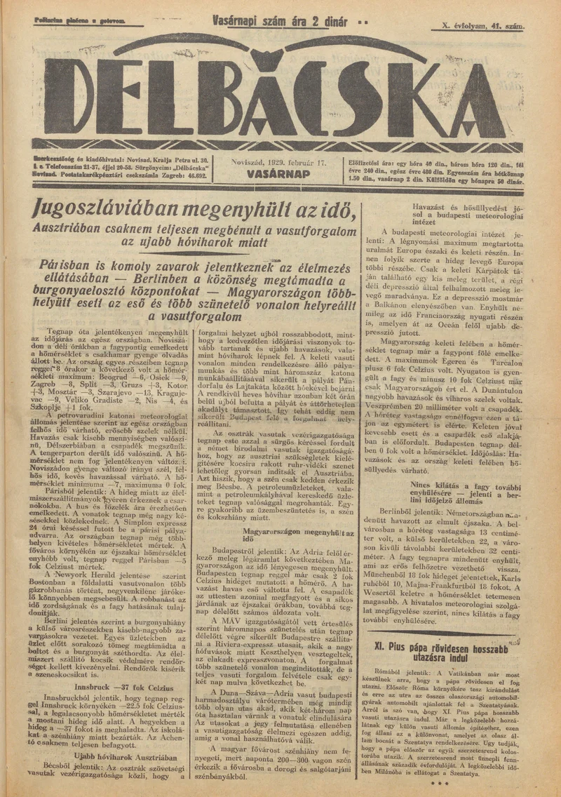 Délbácska, 10. évf. 1929. február 17. 41. sz.
