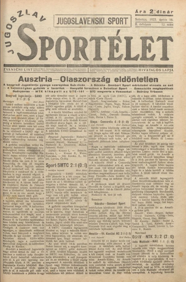Jugoszláv sportélet, 2. évf. 1923. április 16. 12. sz.
