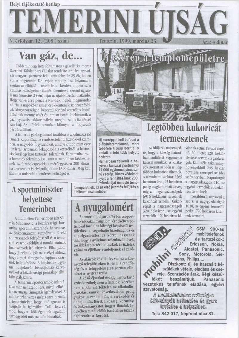 Temerini Újság, 5. évf. 1999. március 25. 12. sz.