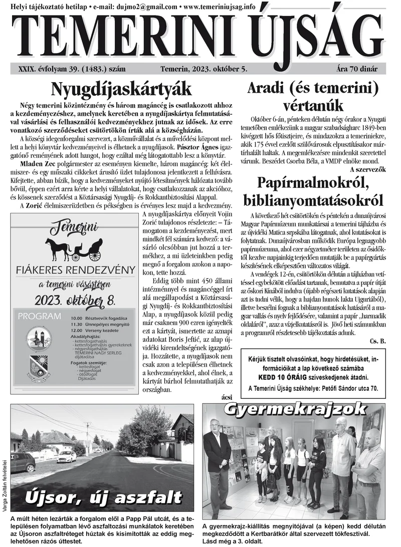 Temerini Újság, 29. évf. 2023. október 5. 39. sz.