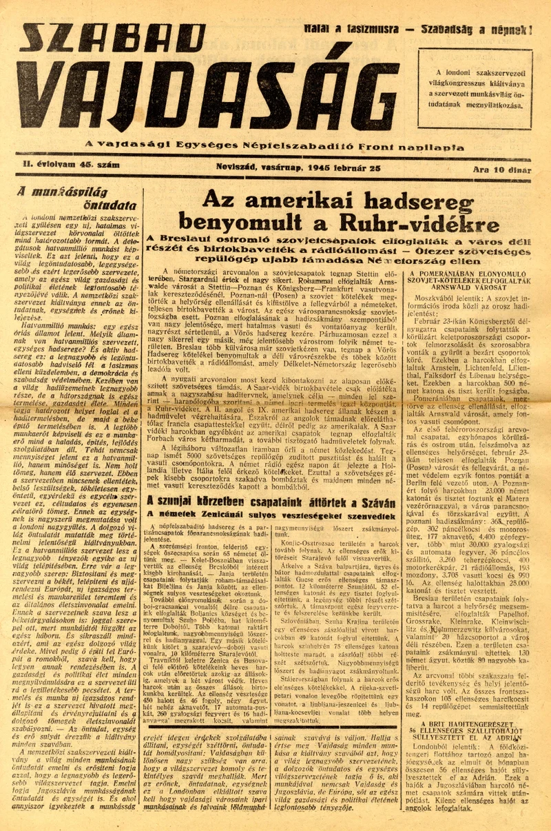Szabad Vajdaság, 2. évf. 1945. február 25. 45. sz.