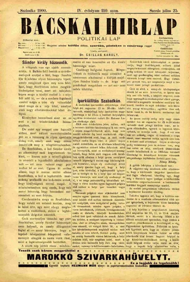 Bácskai Hirlap, 4. évf. 1900. július 25. 110. sz.