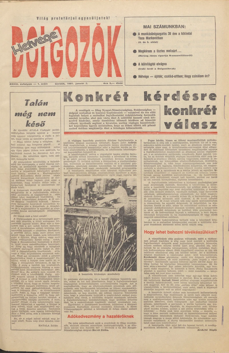 Dolgozók, 35. évf. 1981. január 8. 1. sz.