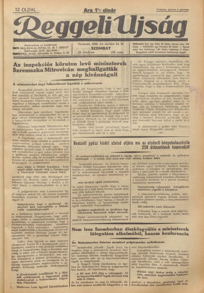 Reggeli Újság, 11. évf. 1930. október 25. 250. sz.
