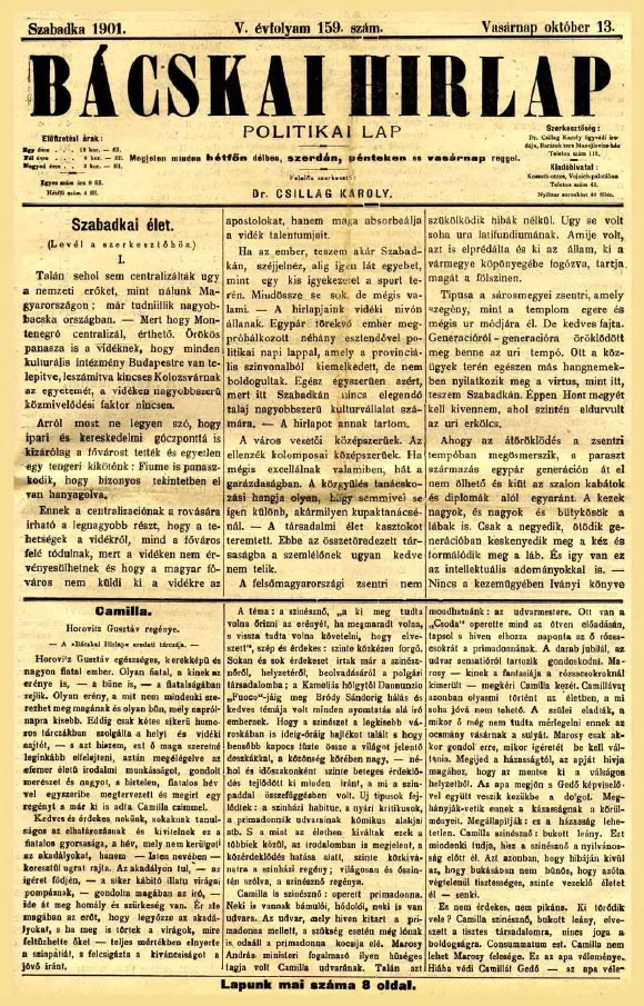 Bácskai Hirlap, 5. évf. 1901. október 13. 159. sz.