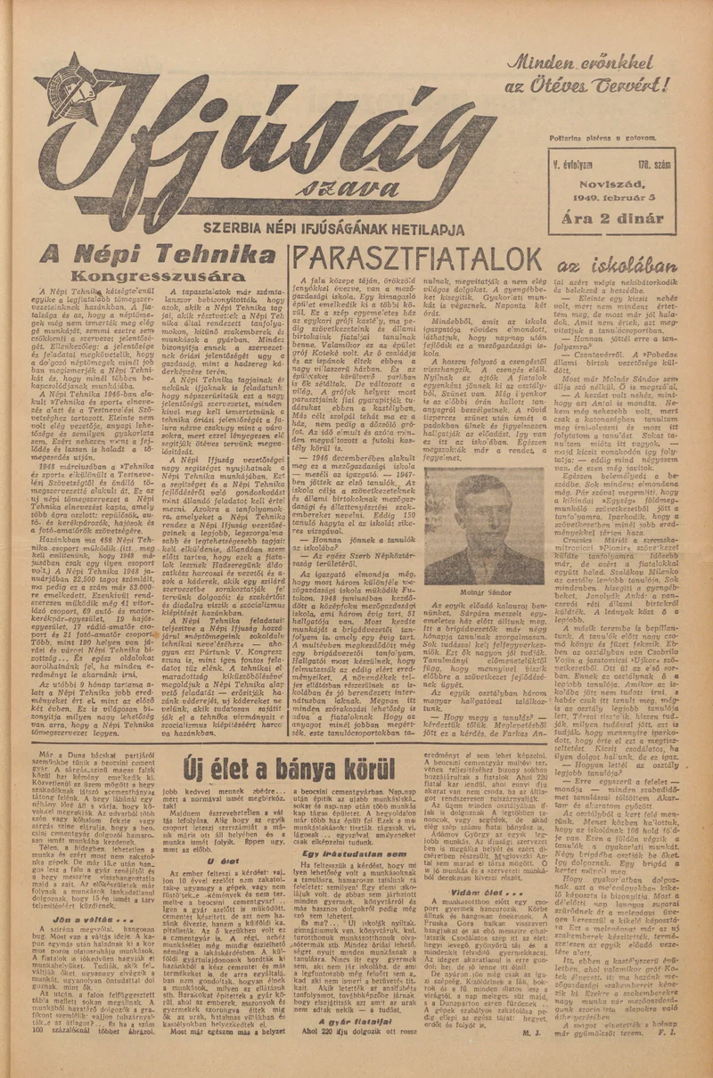 Ifjúság Szava, 5. évf. 1949. február 5. 178. sz.