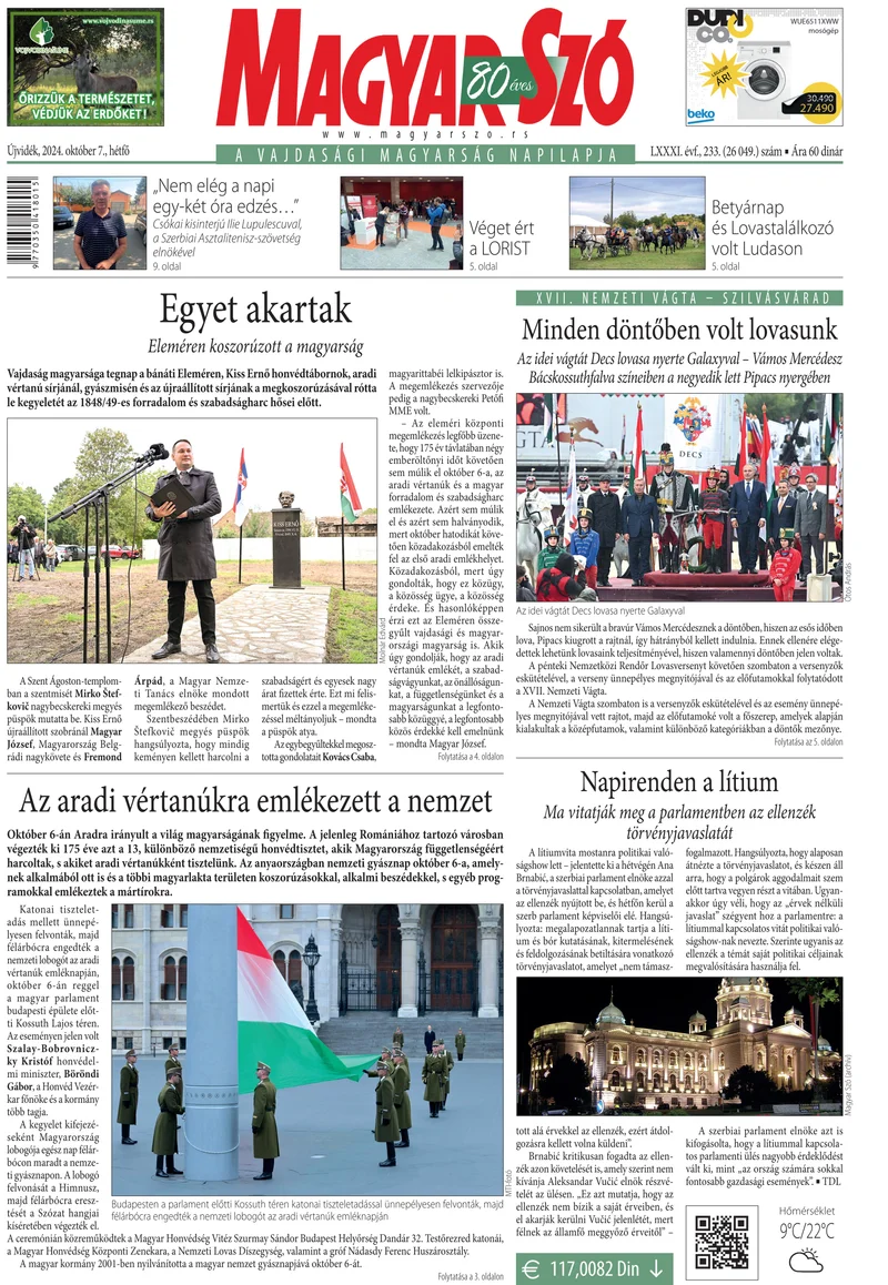 Magyar Szó, 81. évf. 2024. október 7. 233. sz. 1–16. oldal