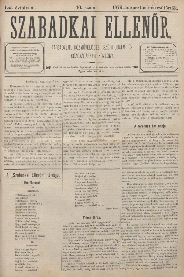 Szabadkai Ellenőr, 1. évf. 1879. augusztus 7. 46. sz.
