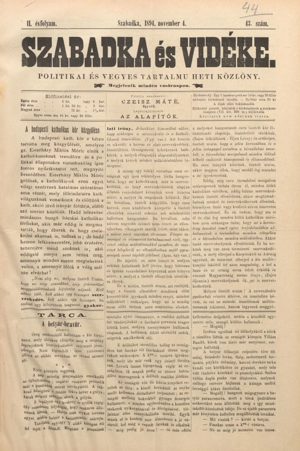 Szabadka és vidéke II, 2. évf. 1894. november 4. 44. sz.