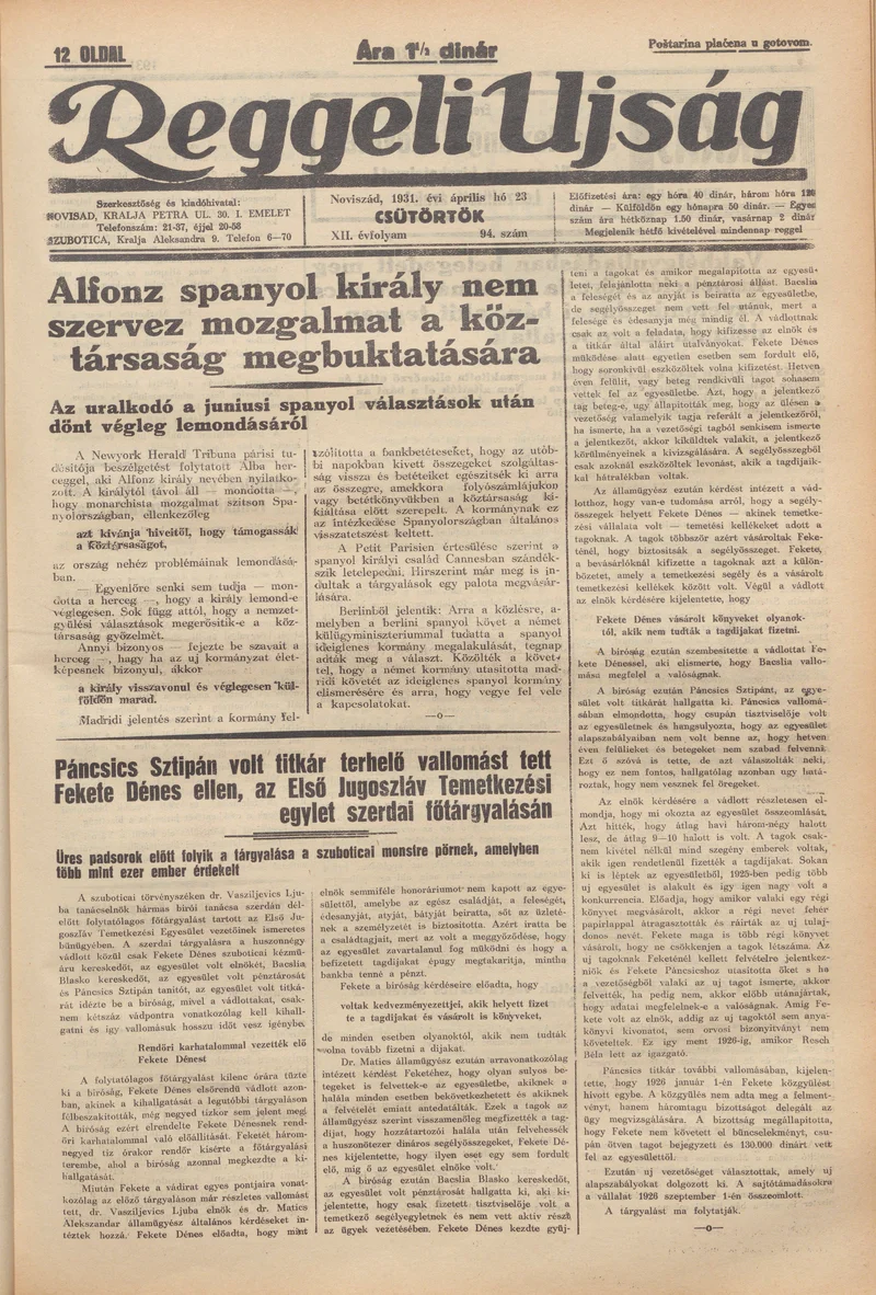 Reggeli Újság, 12. évf. 1931. április 23. 94. sz.