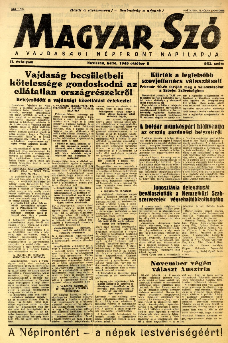 Magyar Szó, 2. évf. 1945. október 8. 233. sz. 1–4. oldal