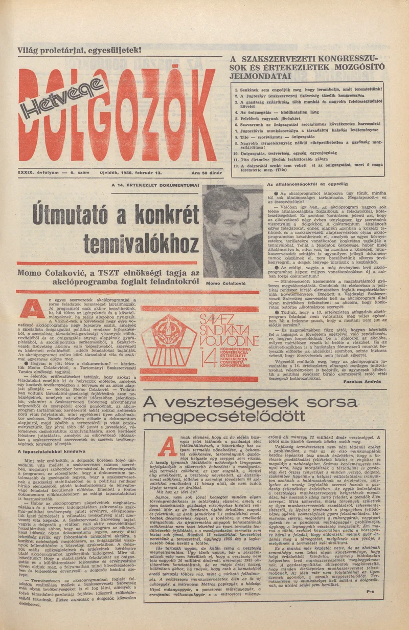 Dolgozók, 40. évf. 1986. február 13. 6. sz.