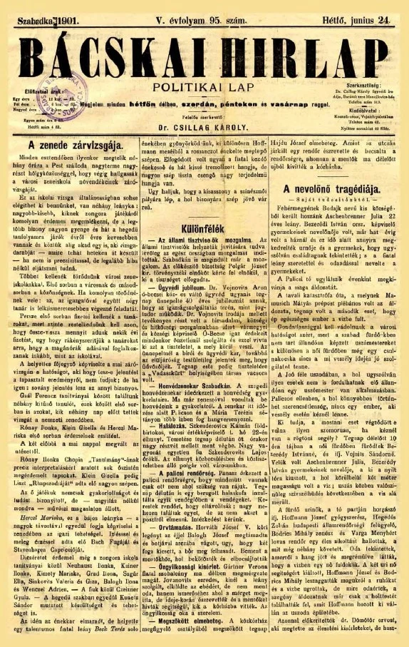 Bácskai Hirlap, 5. évf. 1901. június 24. 95. sz.