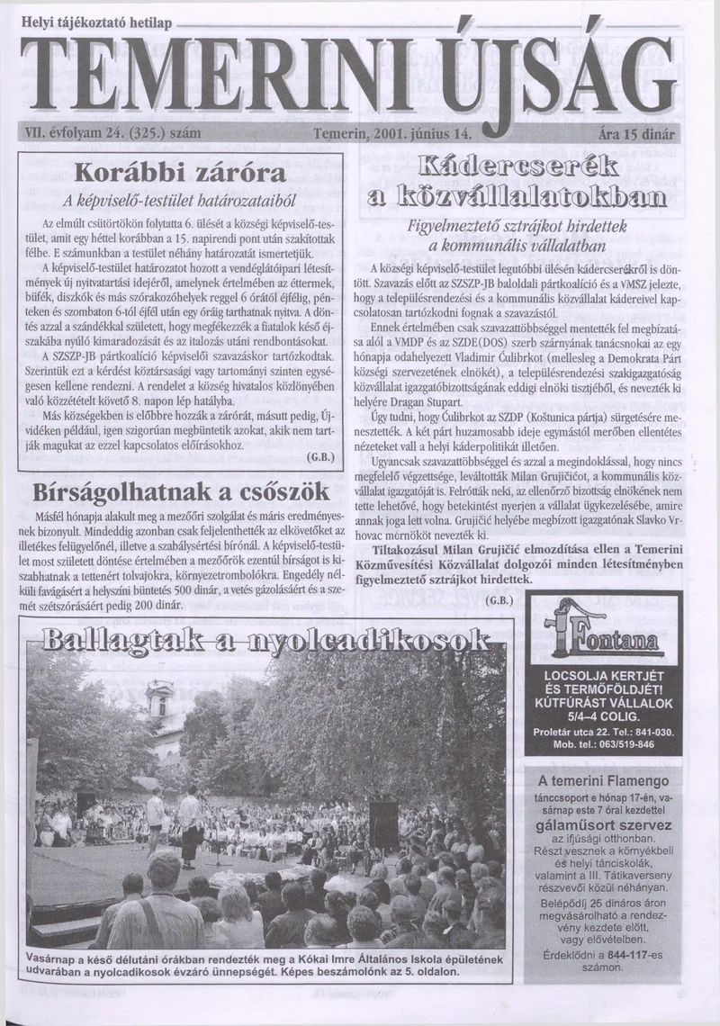 Temerini Újság, 7. évf. 2001. június 14. 24. sz.