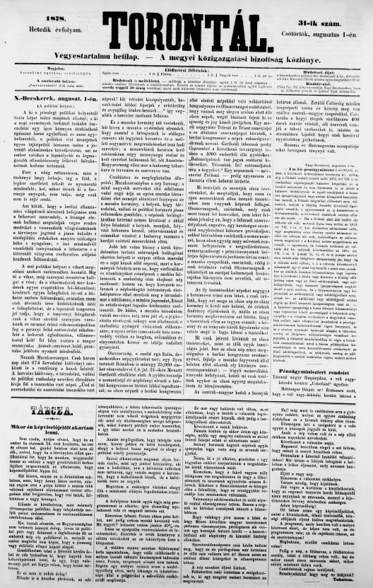 Torontál, 7. évf. 1878. augusztus 1. 31. sz.