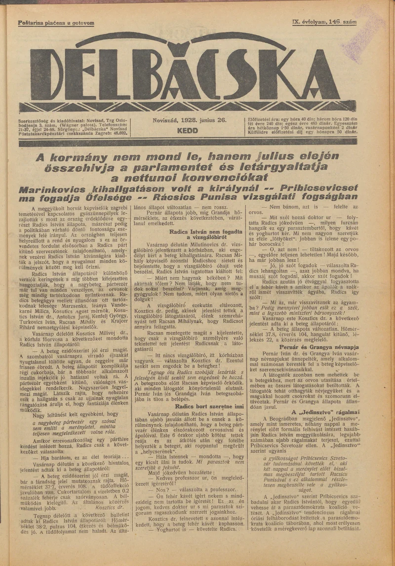 Délbácska, 9. évf. 1928. június 26. 146. sz.