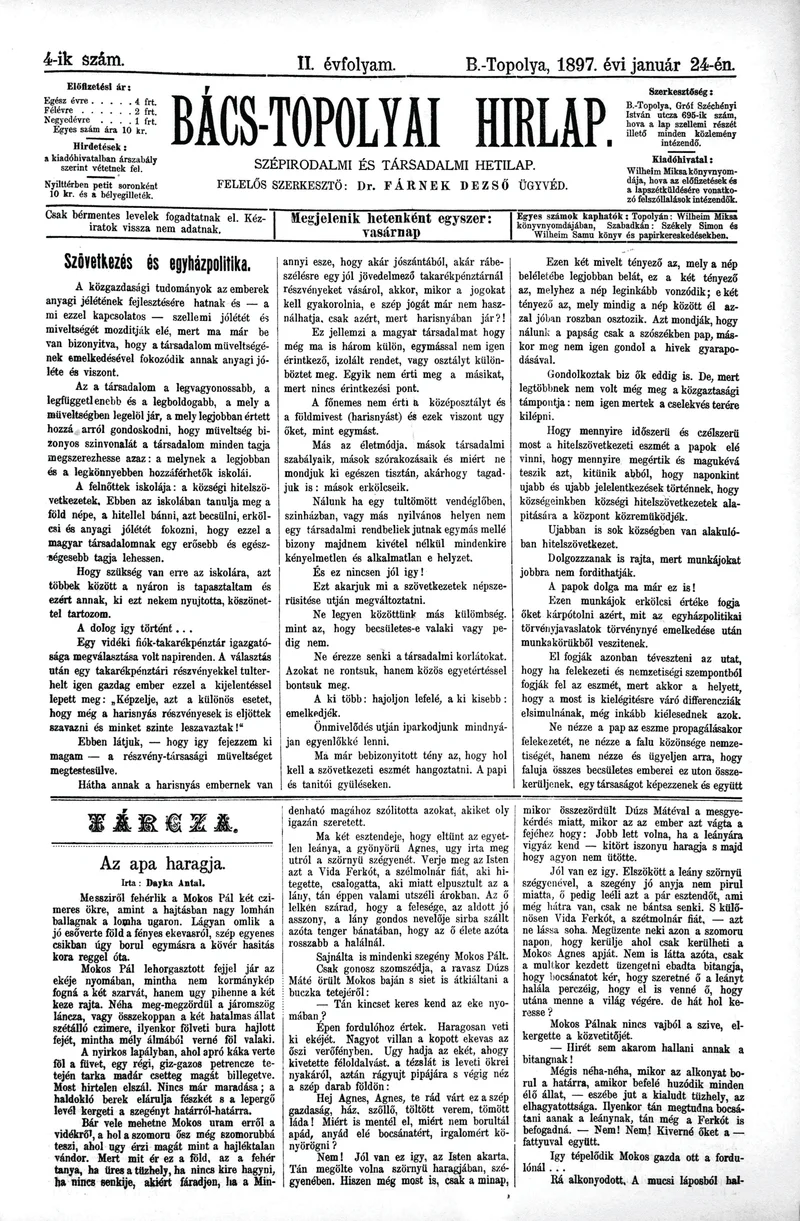 Bács-Topolyai Hirlap, 2. évf. 1897. január 24. 4. sz.