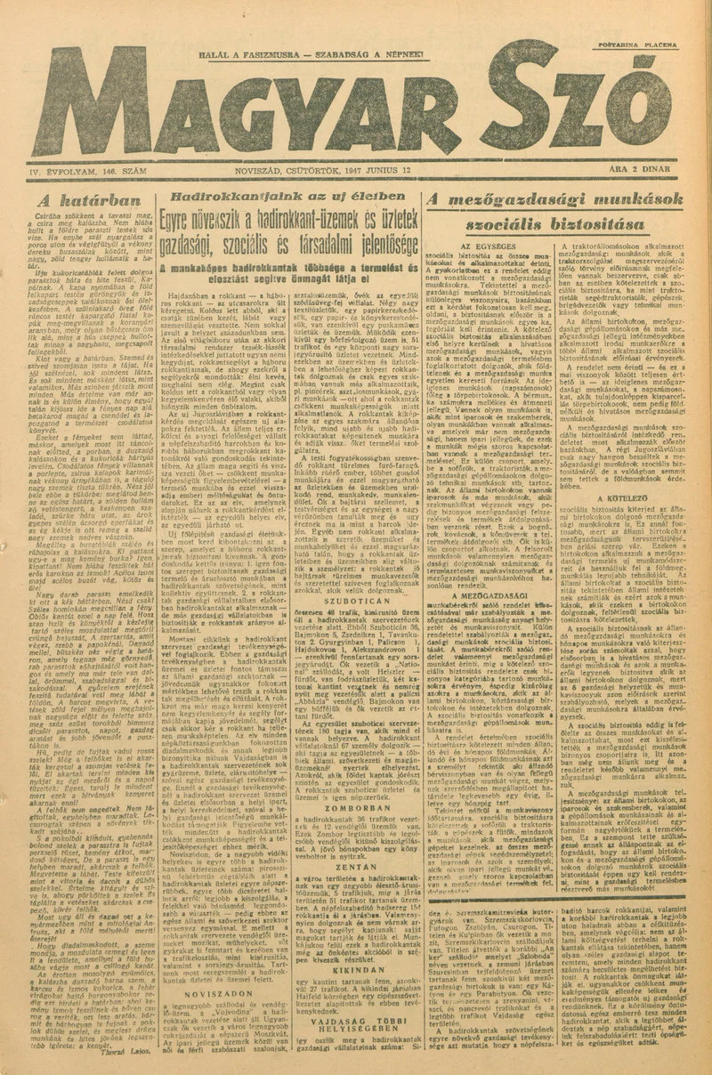 Magyar Szó, 4. évf. 1947. június 12. 146. sz. 1–8. oldal