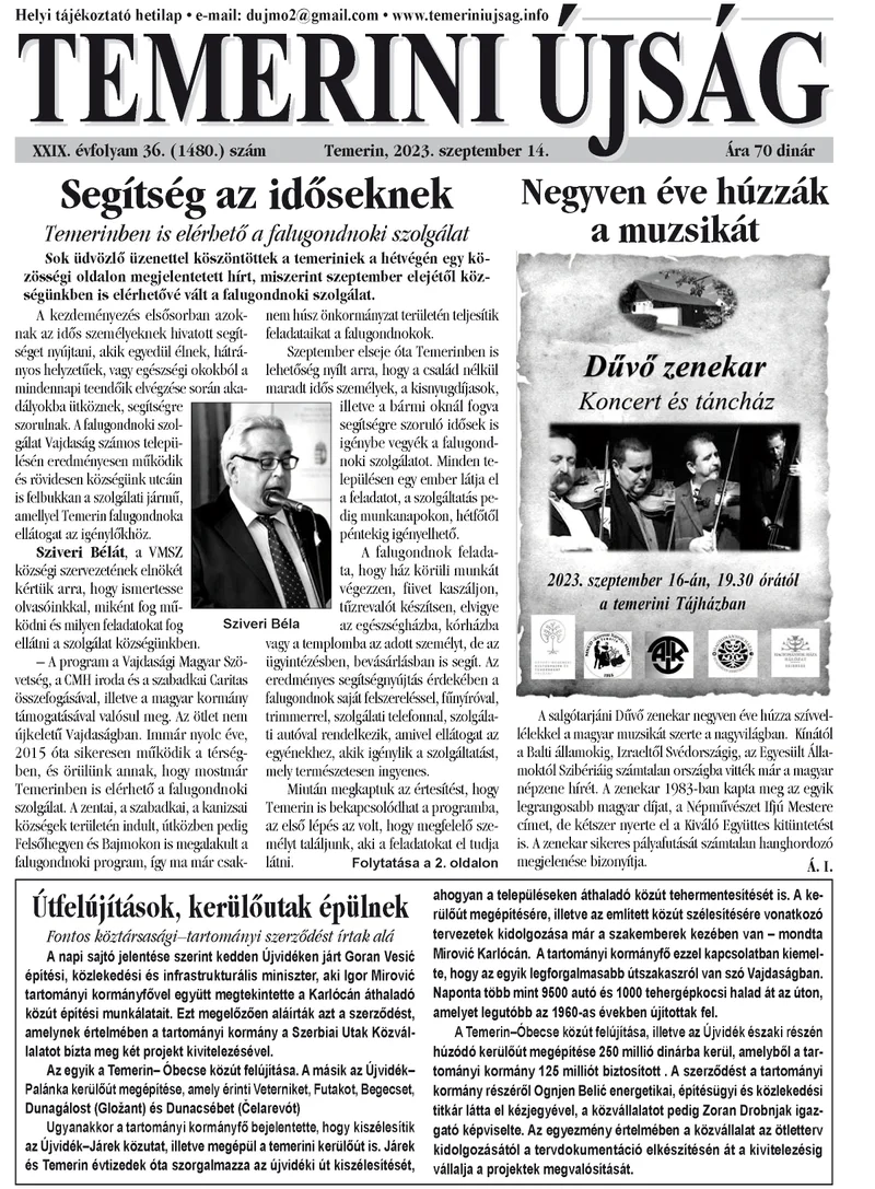 Temerini Újság, 29. évf. 2023. szeptember 14. 36. sz.