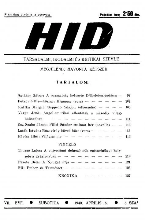 Híd, 7. évf. 1940. április. 5. sz. 97–128. oldal