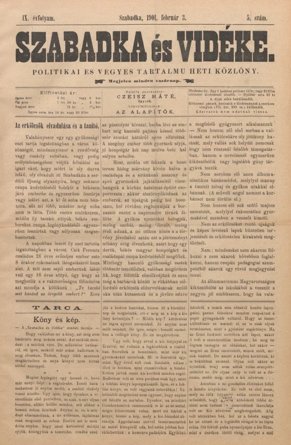 Szabadka és vidéke II, 9. évf. 1901. február 3. 5. sz.