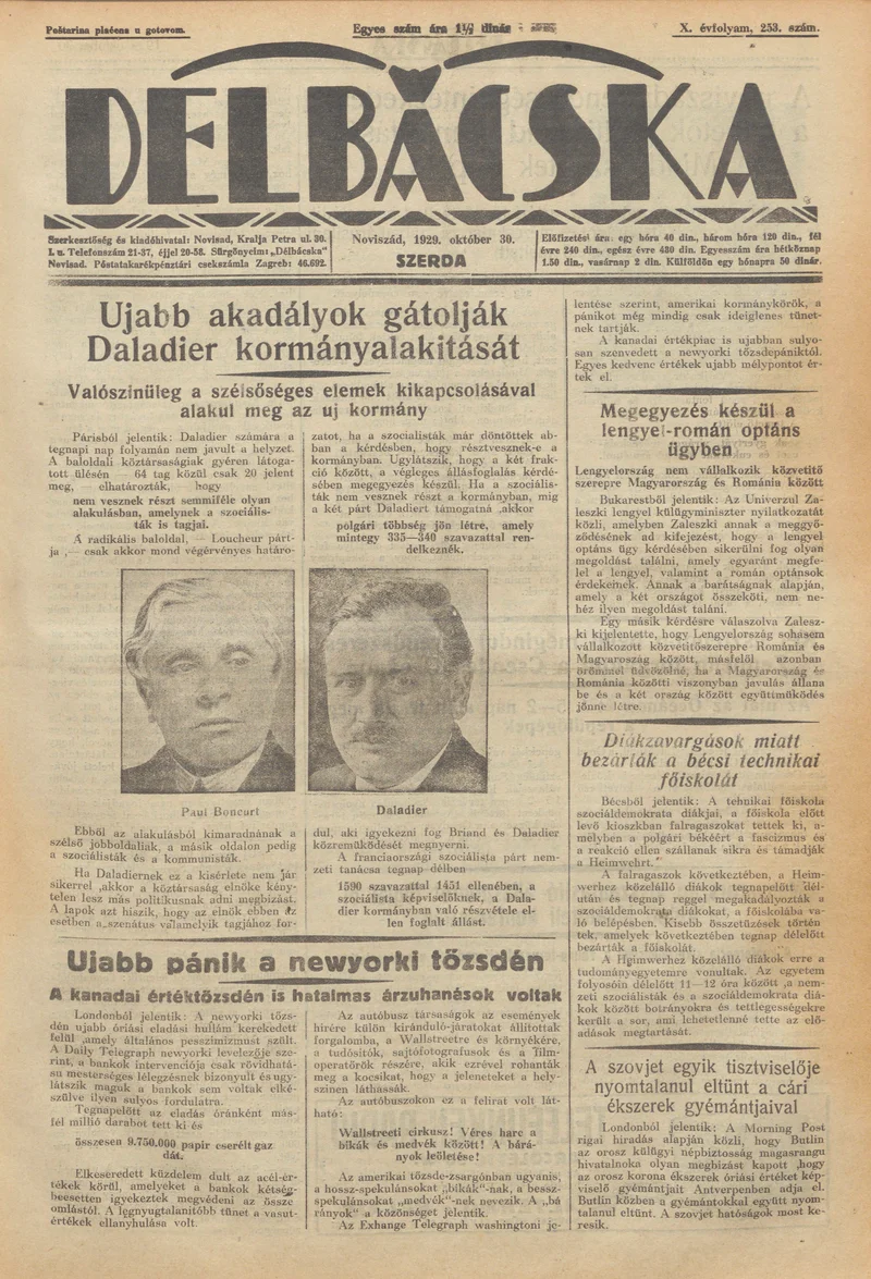 Délbácska, 10. évf. 1929. október 30. 253. sz.