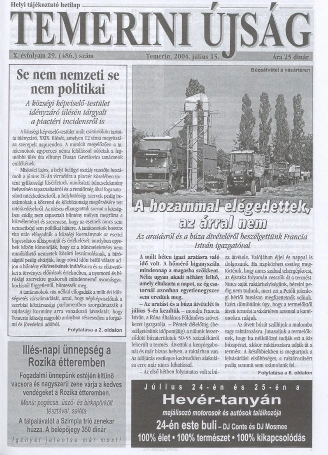 Temerini Újság, 10. évf. 2004. július 15. 29. sz.