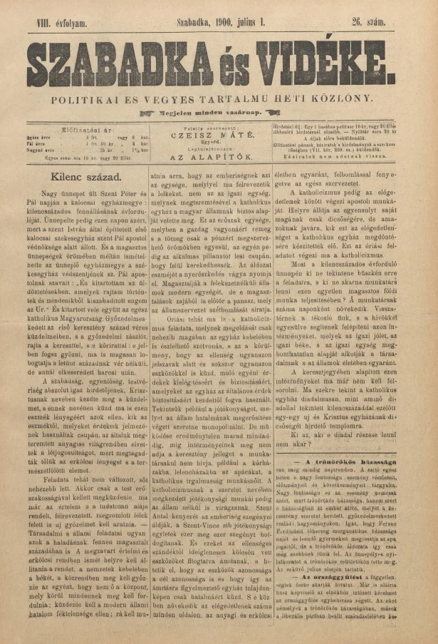 Szabadka és vidéke II, 8. évf. 1900. július 1. 26. sz.