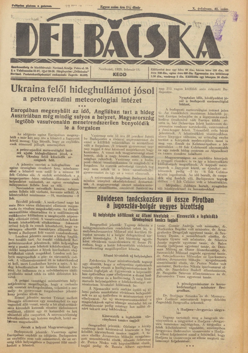Délbácska, 10. évf. 1929. február 19. 42. sz.