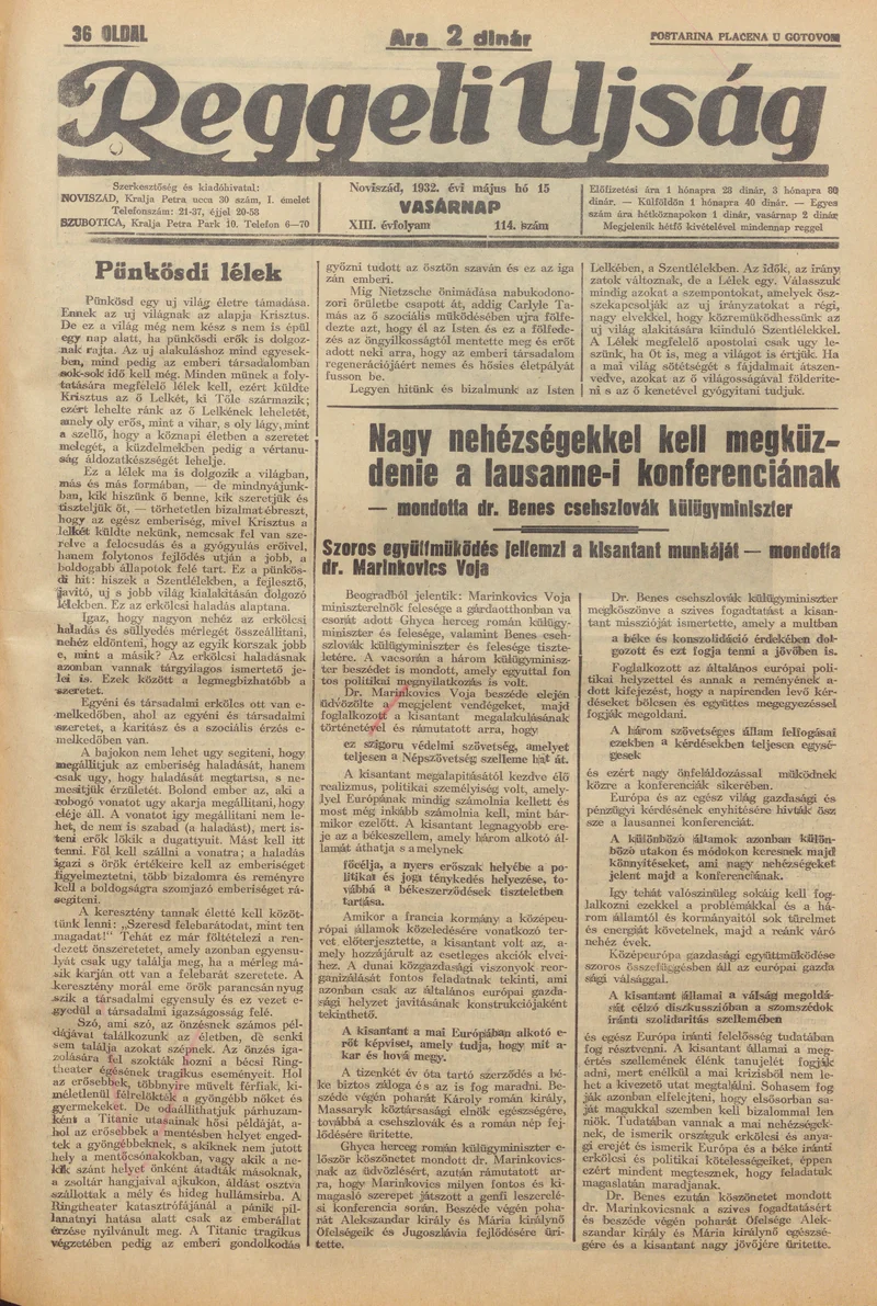 Reggeli Újság, 13. évf. 1932. május 15. 114. sz.