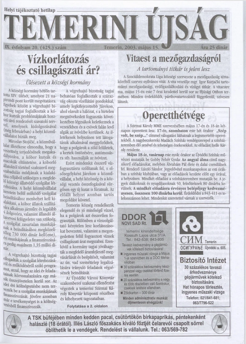 Temerini Újság, 9. évf. 2003. május 15. 20. sz.