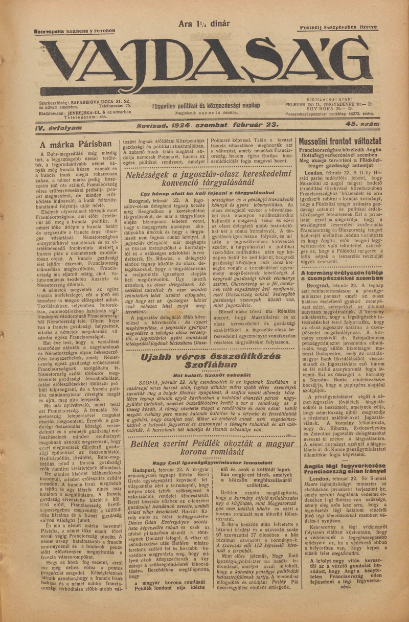 Vajdaság, 4. évf. 1924. február 23. 45. sz.
