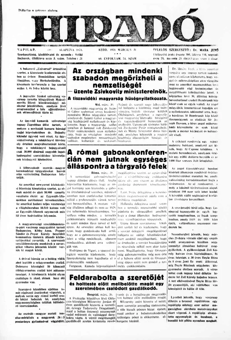 Híradó, 60. évf. 1931. március 31. 74. sz.