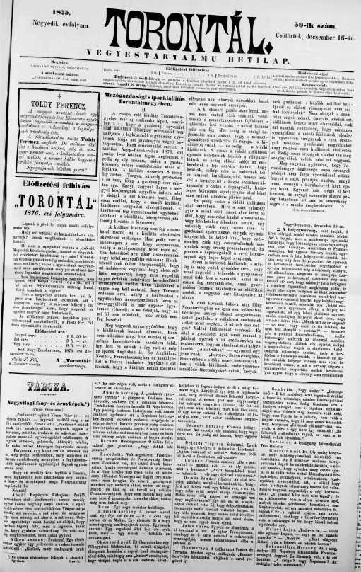 Torontál, 4. évf. 1875. december 16. 50. sz.
