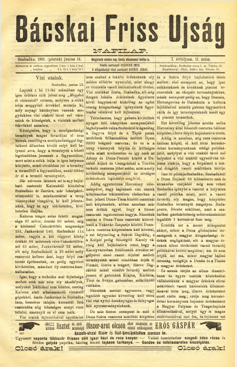 Bácskai Friss Ujság, 1. évf. 1901. június 14. 11. sz.