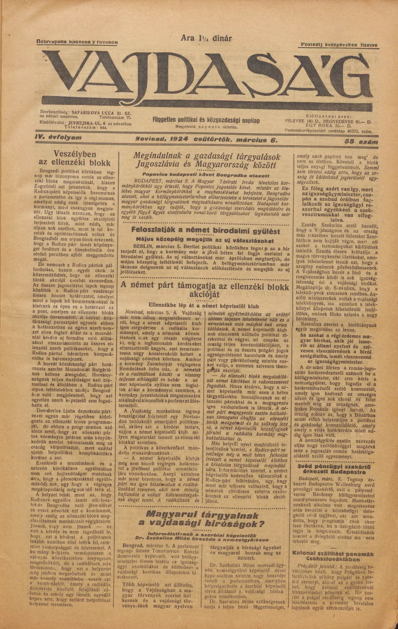 Vajdaság, 4. évf. 1924. március 6. 55. sz.