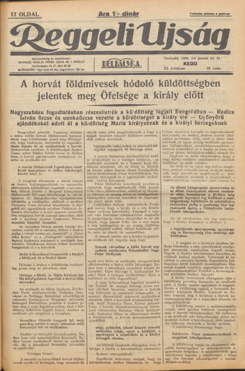 Reggeli Újság, 11. évf. 1930. január 21. 16. sz.