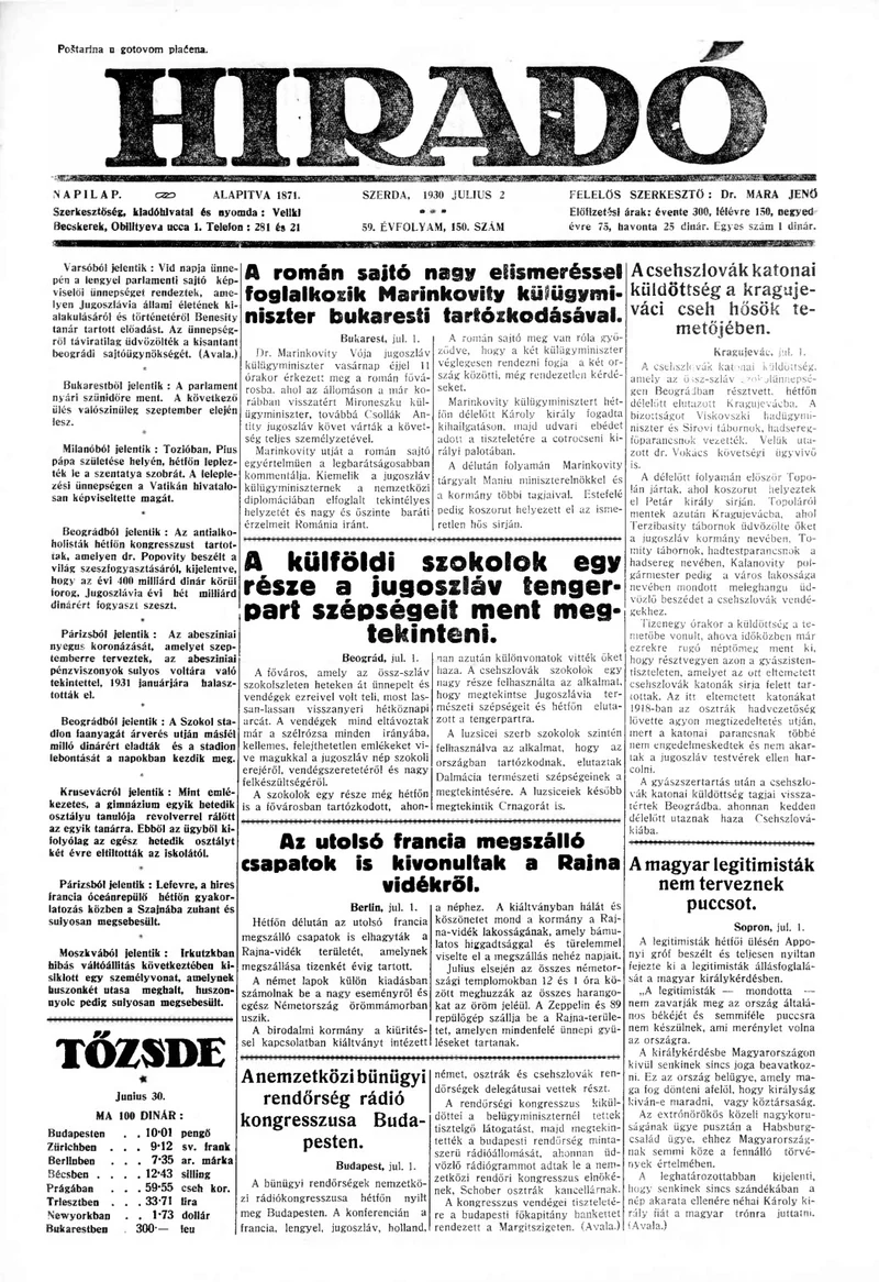 Híradó, 59. évf. 1930. július 2. 150. sz.