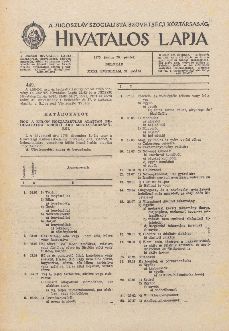 A Jugoszláv Szocialista Szövetségi Köztársaság Hivatalos Lapja, 31. évf. 1975. június 20. 31. sz. 914–972. oldal
