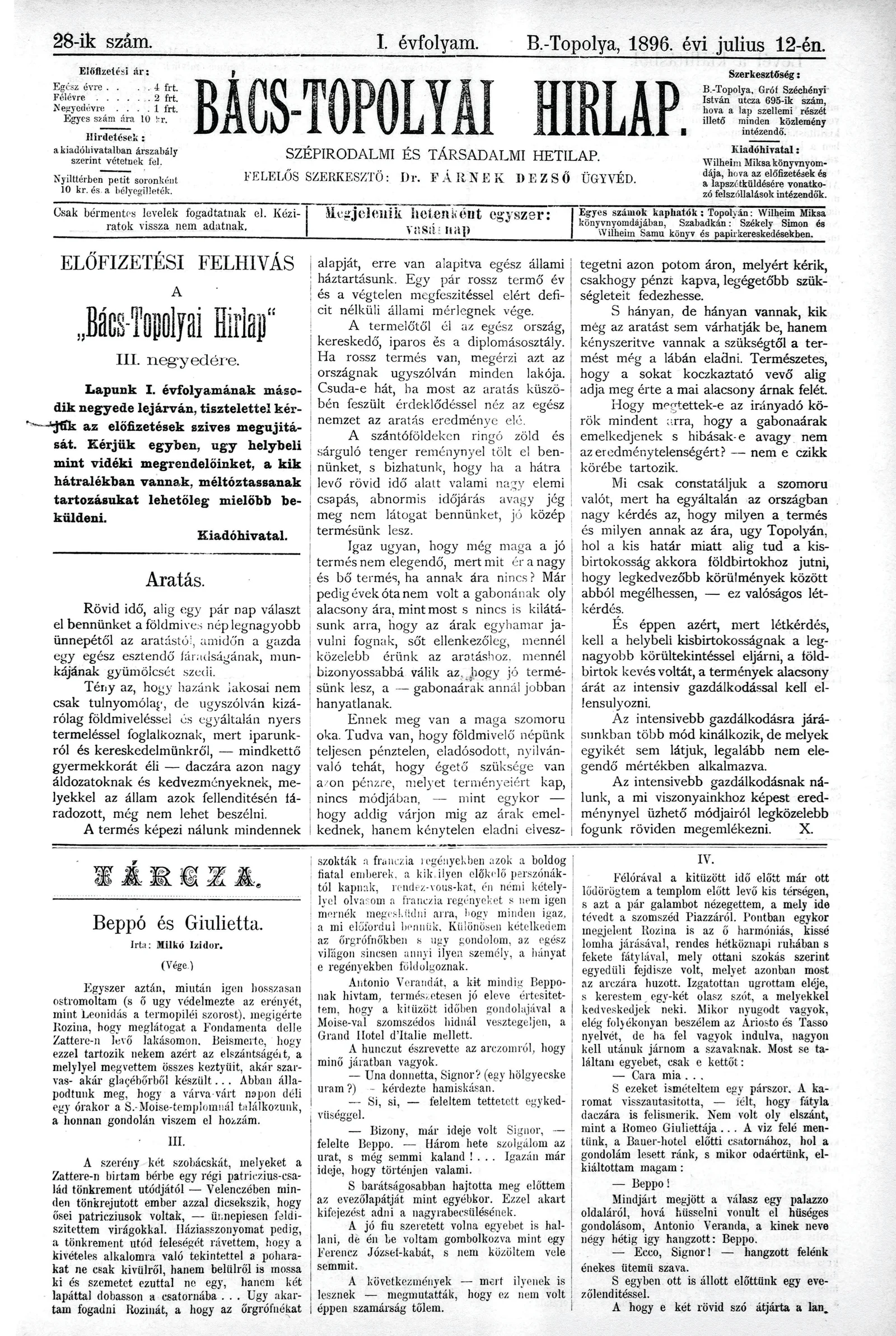 Bács-Topolyai Hirlap, 1. évf. 1896. július 12. 28. sz.